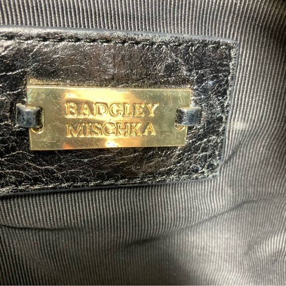 BADGLEY MISCHKA Black Tessa Shine Leather Studded Tote Handbag 17x13" - Picture 14 of 16